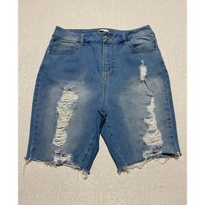 Forever 21+ Distressed‎ Denim Jean Shorts Size 12 Raw Hem Ripped Cutoff Frayed